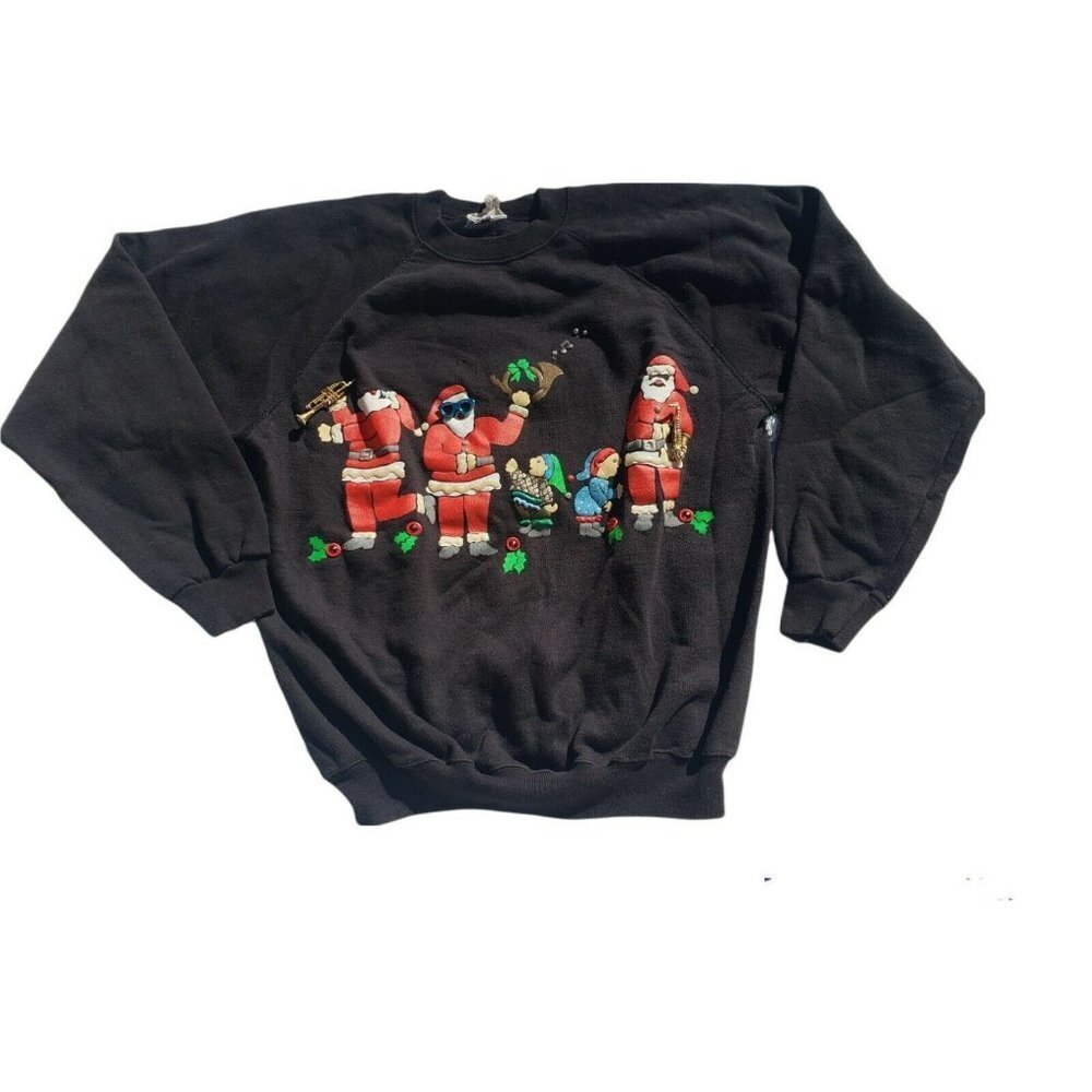 Vintage EZL Sweatshirt Crewneck Black XL Santa Elves Musicians Ugly Party